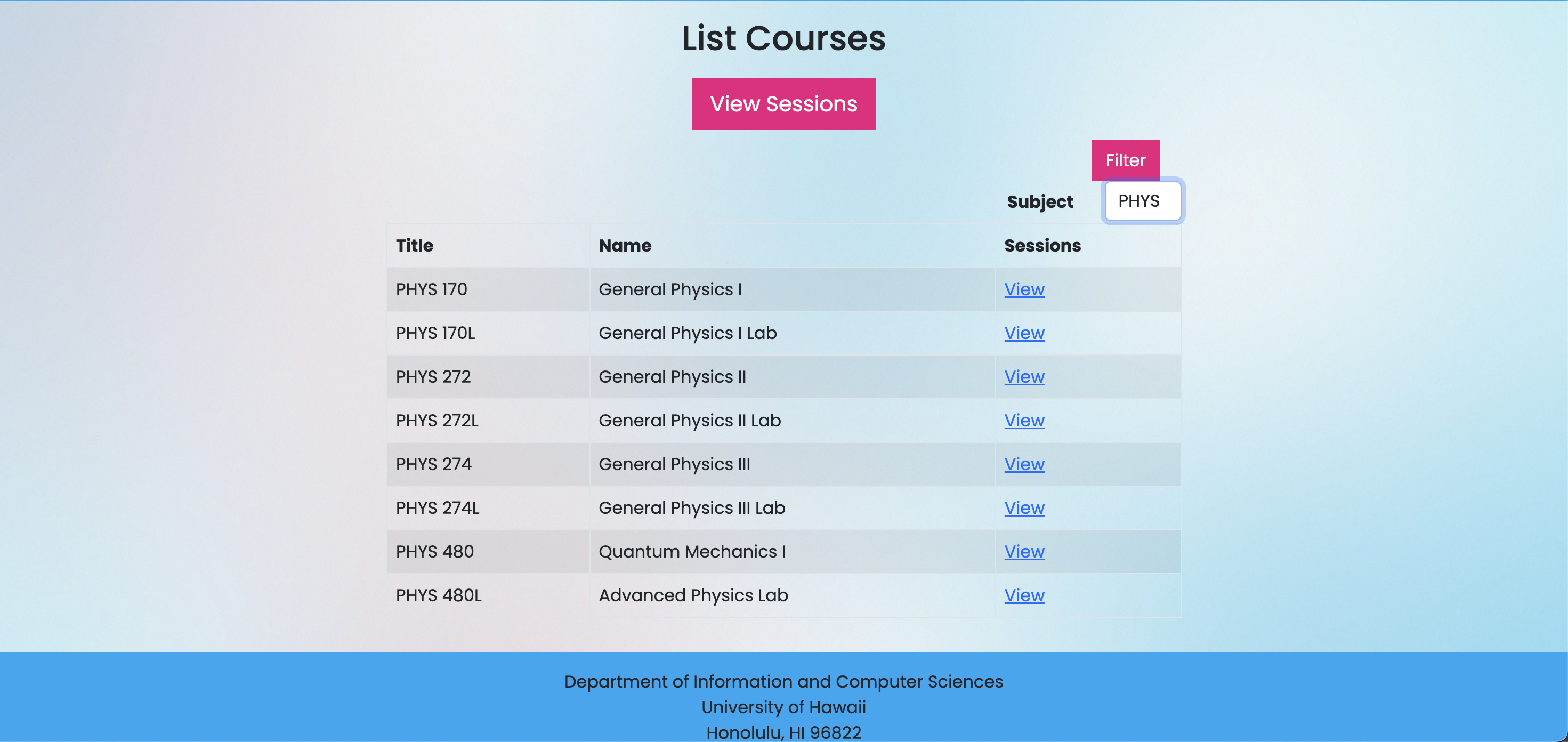 Filtered Courses List